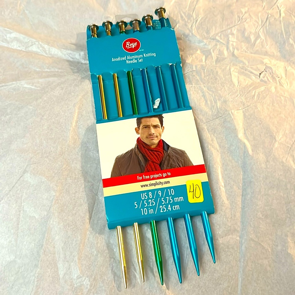 Boye Anodized Aluminum Knitting Needle Set US 8 9 10 Single Point 6 Pc 10”